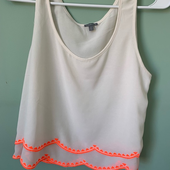 White Cropped Tank Top with Orange Detail - Picture 2 of 5